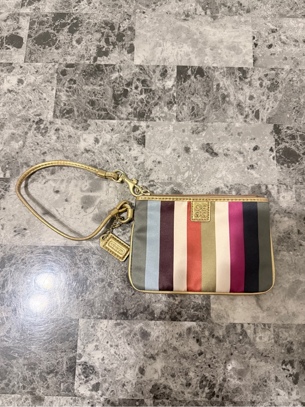 Coach Striped Multicolor Wristlet with Gold Trim - Picture 2 of 5